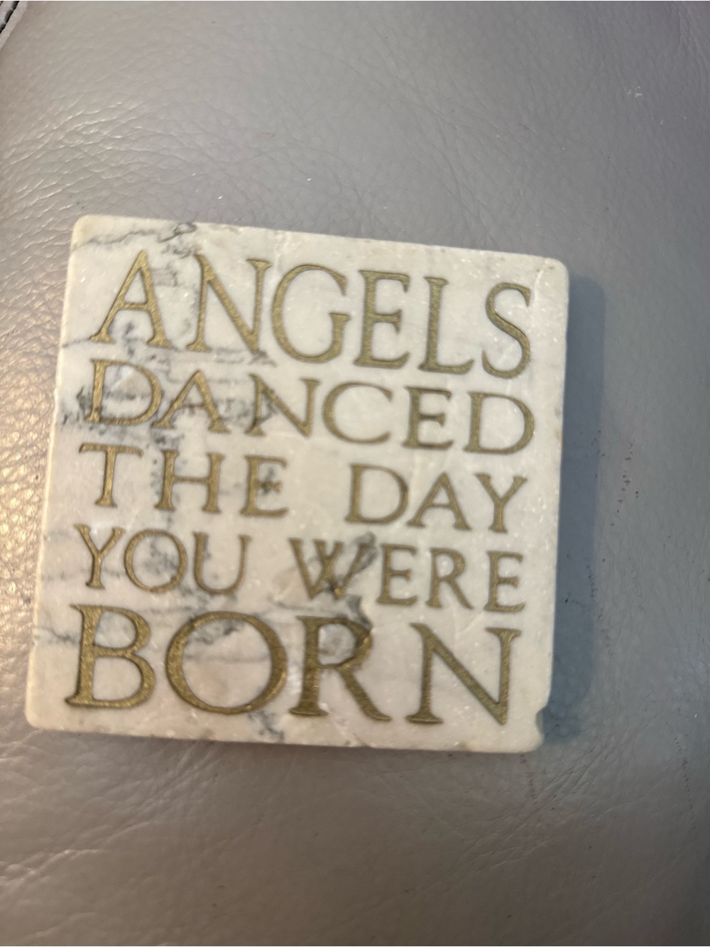 Marble 'Angels Danced The Day You Were Born' Decorative Tile - White & Gold
